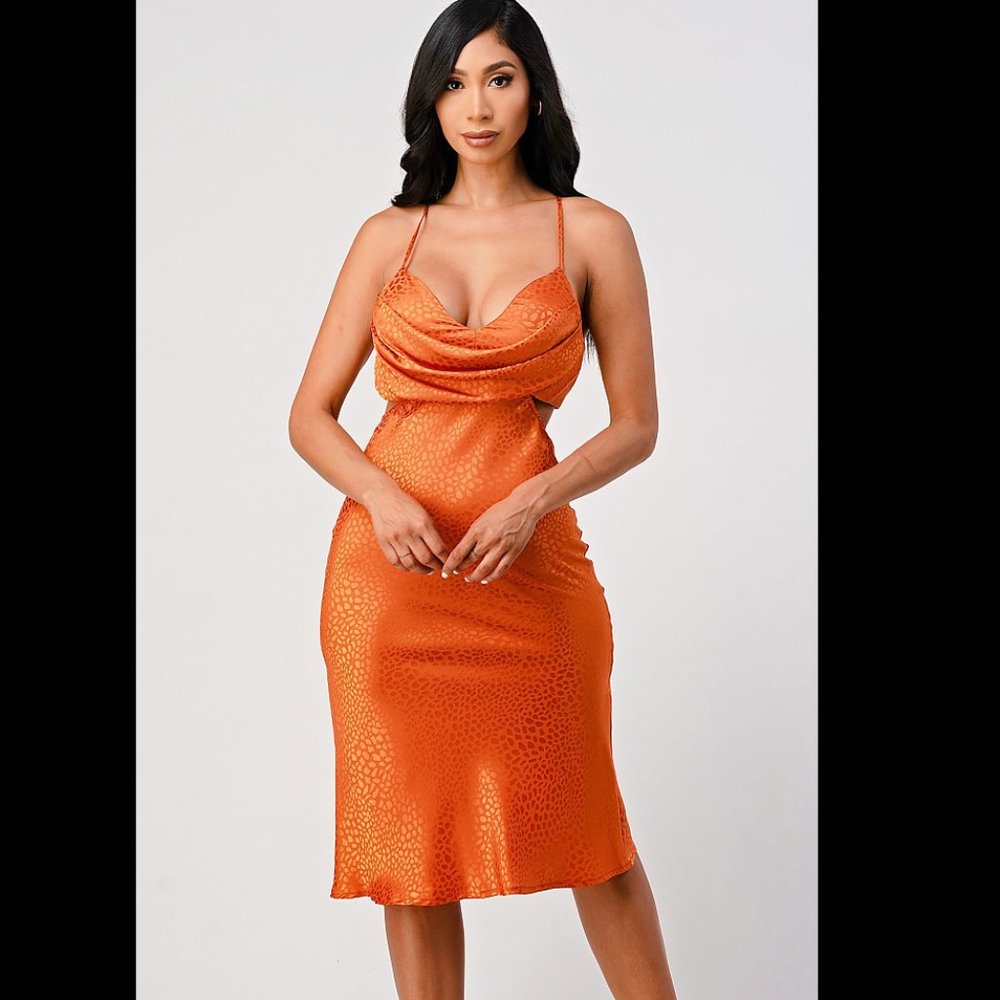 Orange Backless Flowy Party Dress
